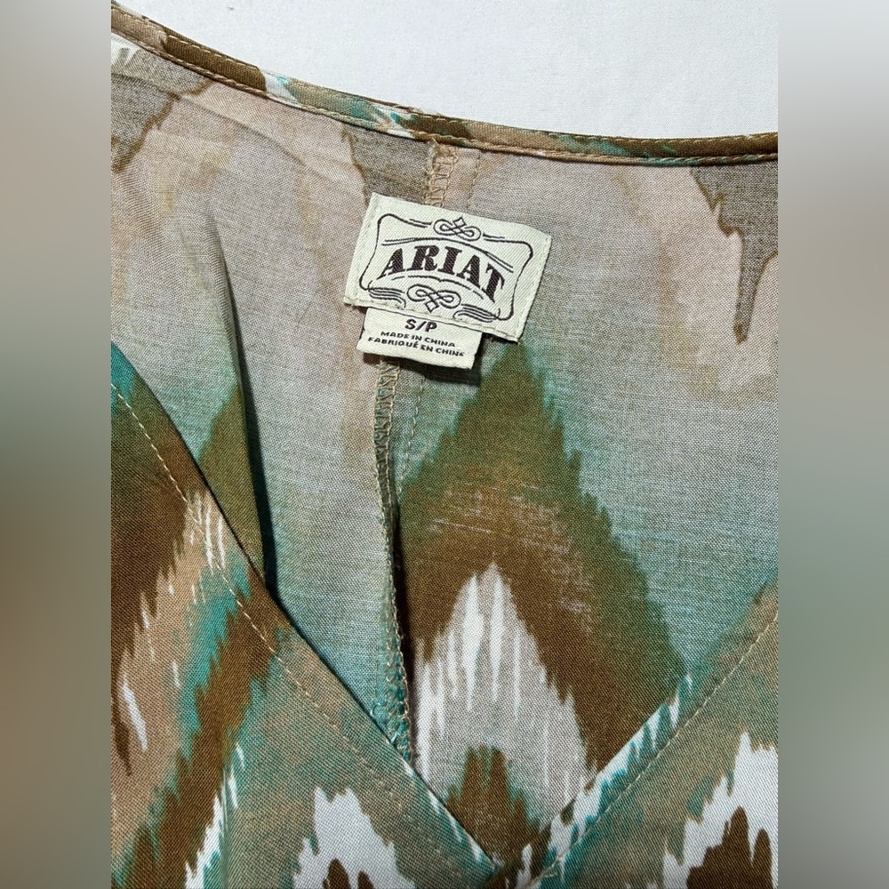ARIAT Teal & Brown Chevron Tiered Long Sleeve mini Dress size S - Picture 10 of 13